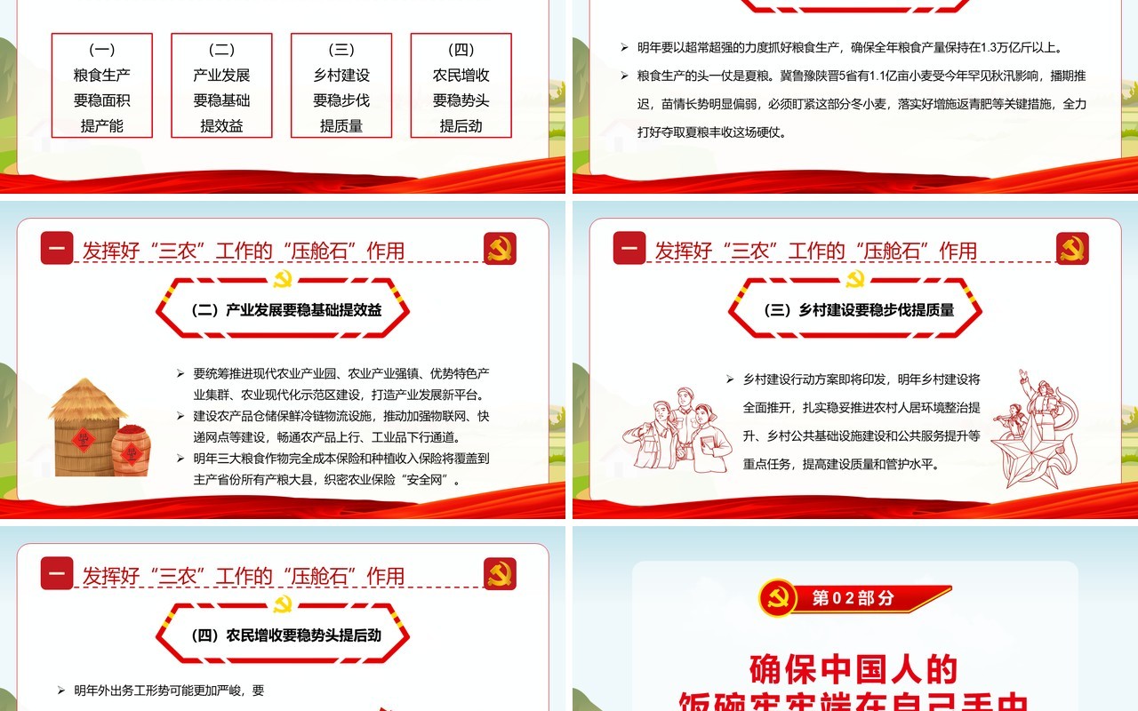 红色卡通学习中央农村工作会议精神PPT模板