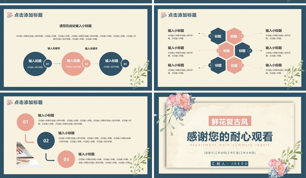 鲜花复古风公司部门工作总结通用PPT模板