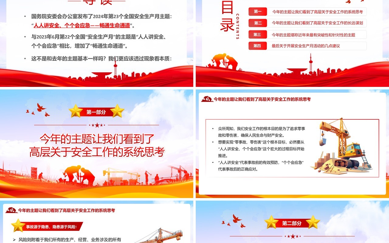 红色简约风第23个全国安全生产月PPT模板