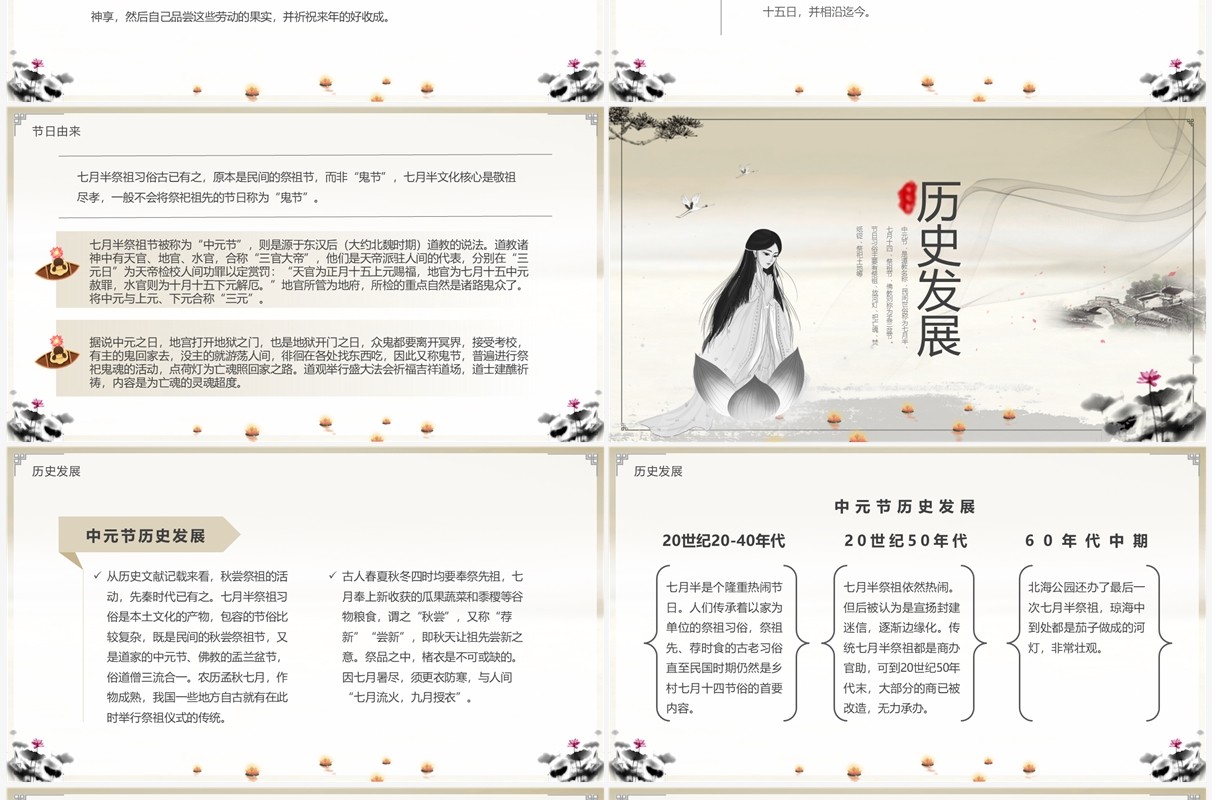 水墨中国风中元祭祖节日介绍PPT模板