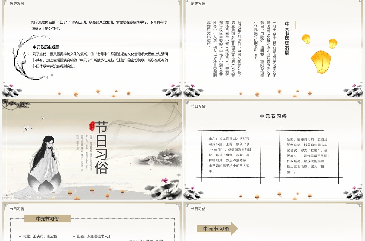 水墨中国风中元祭祖节日介绍PPT模板
