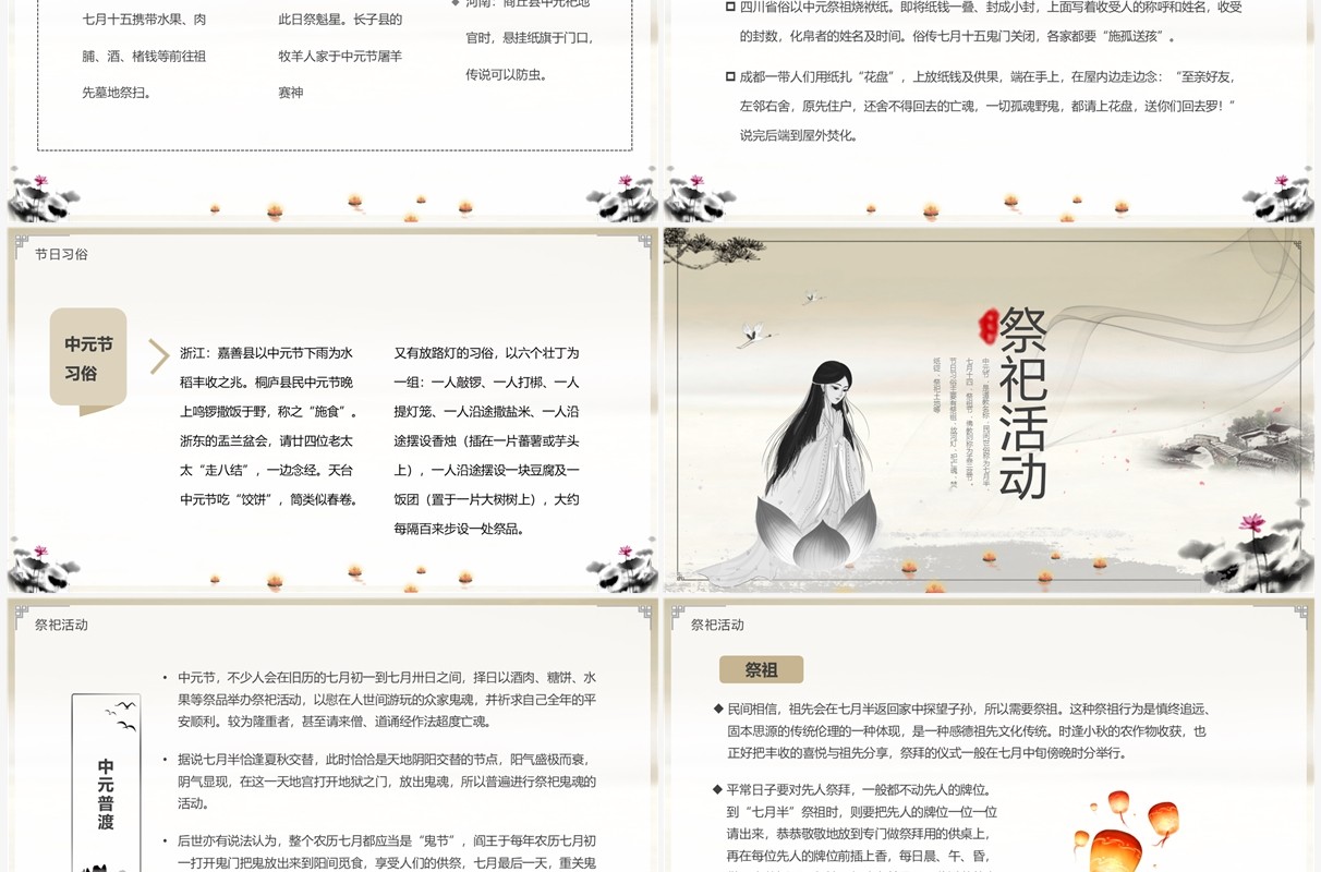 水墨中国风中元祭祖节日介绍PPT模板