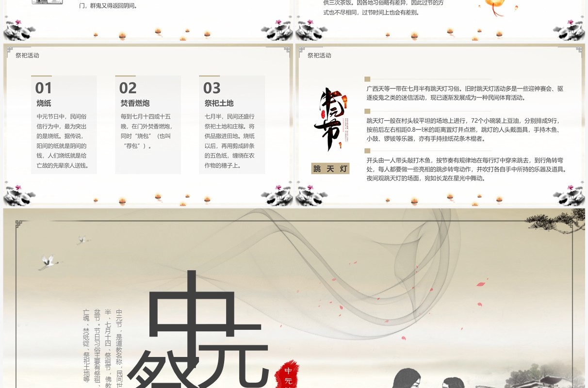 水墨中国风中元祭祖节日介绍PPT模板