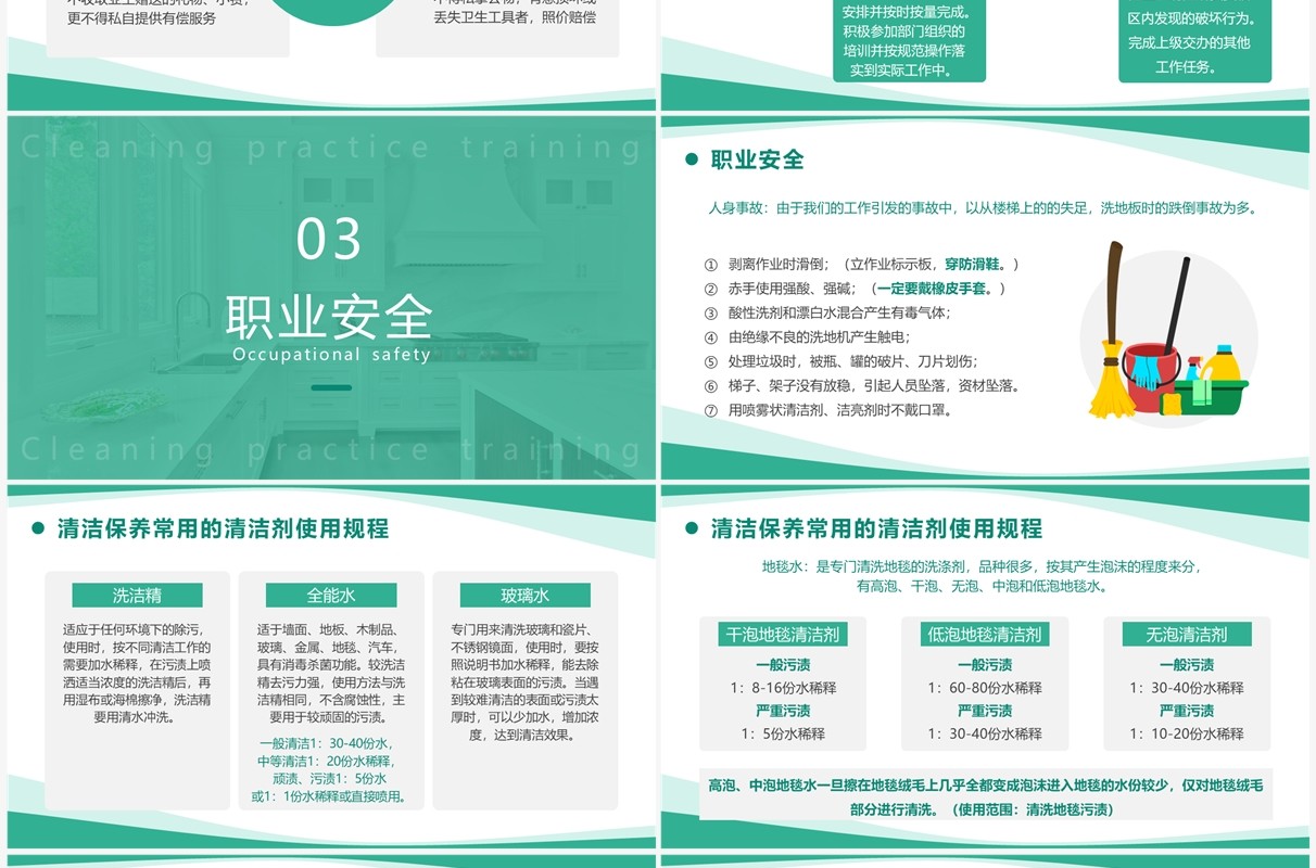 绿色简约风保洁实操培训PPT模板