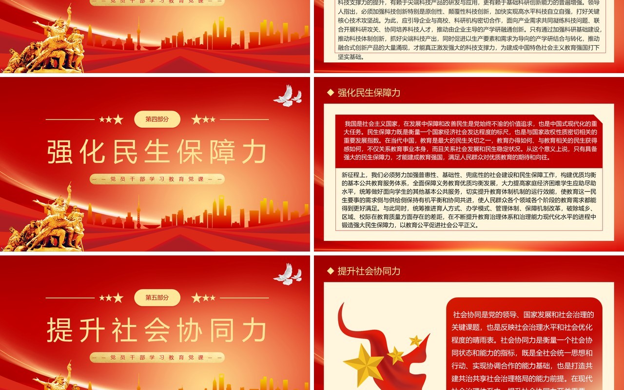 红色简约汇聚建成教育强国的磅礴力量PPT模板