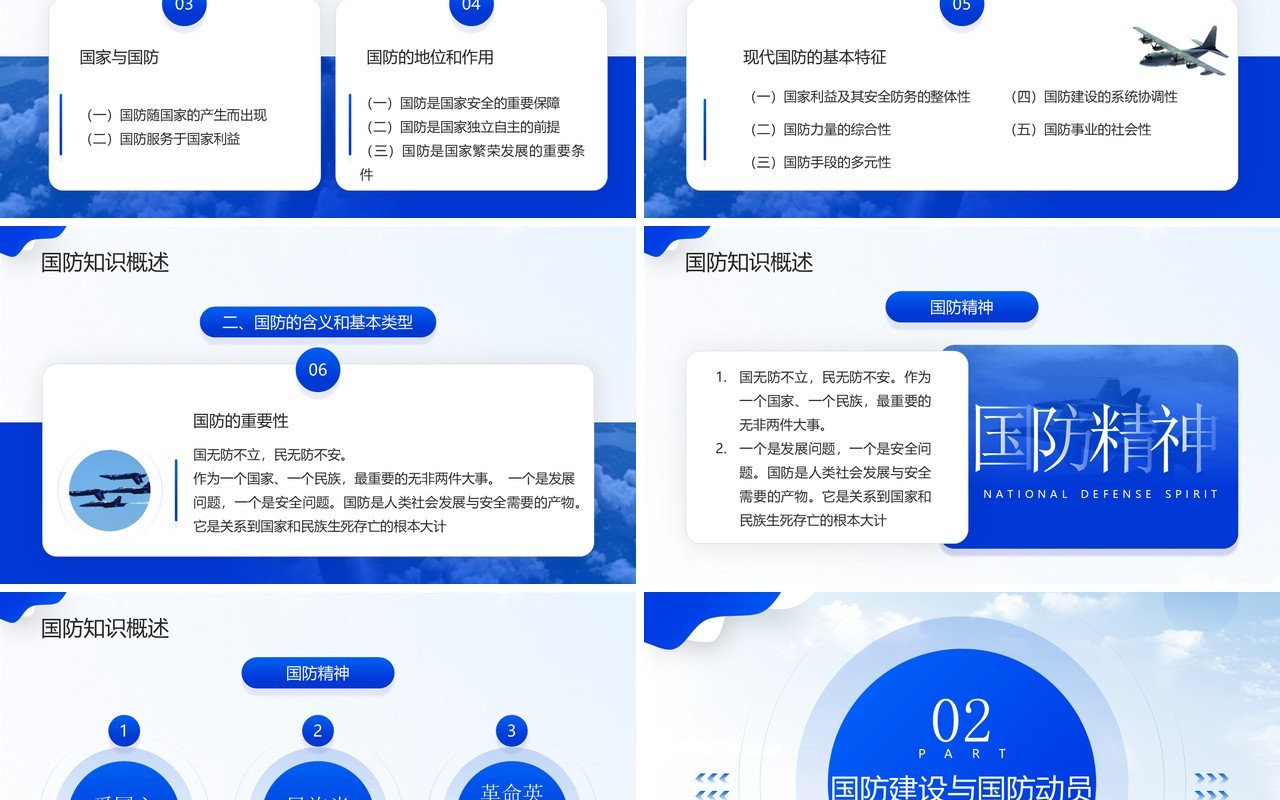 蓝色简约风大学生国防教育PPT模板