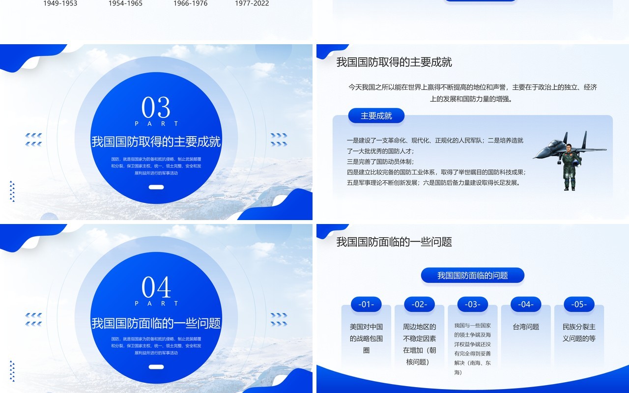 蓝色简约风大学生国防教育PPT模板