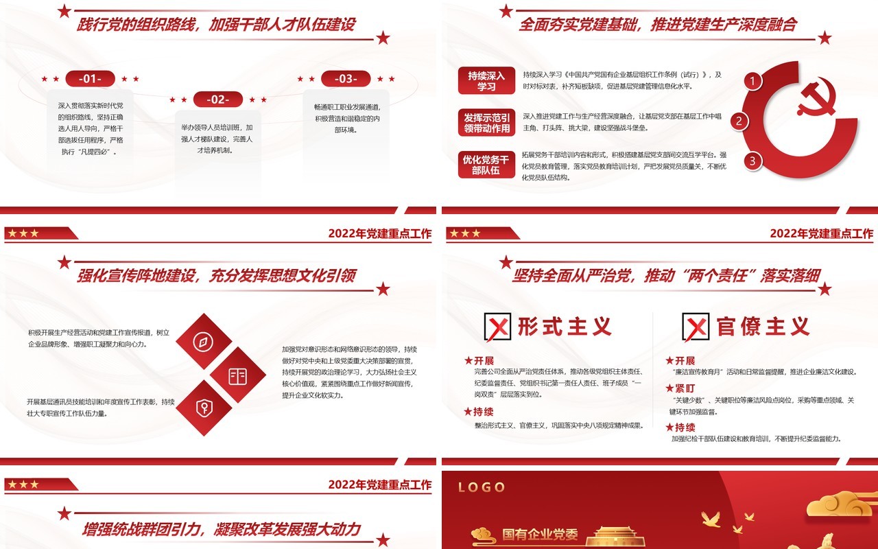 红色渐变国有企业党委党建工作总结PPT模板