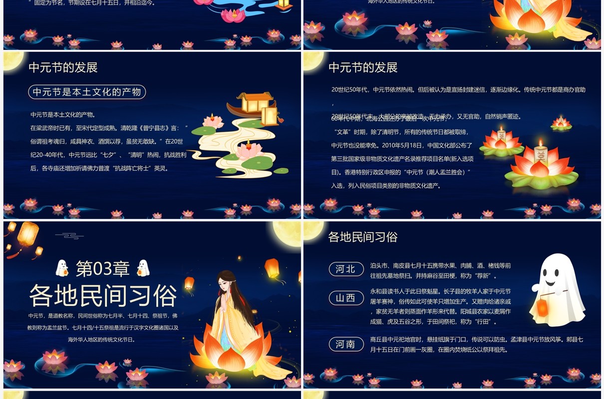 蓝色中国风中元节祭祀活动PPT模板