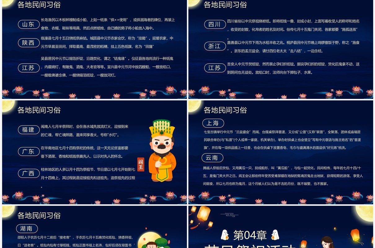 蓝色中国风中元节祭祀活动PPT模板