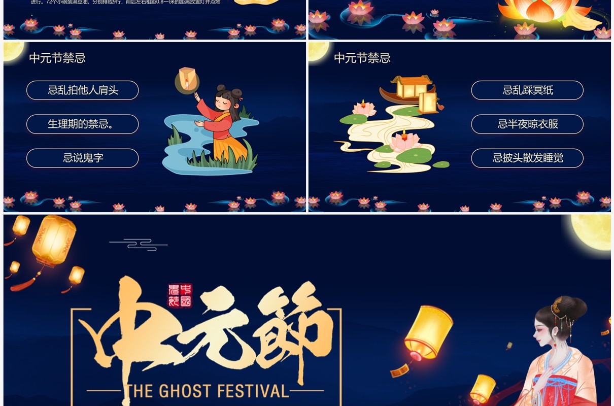 蓝色中国风中元节祭祀活动PPT模板