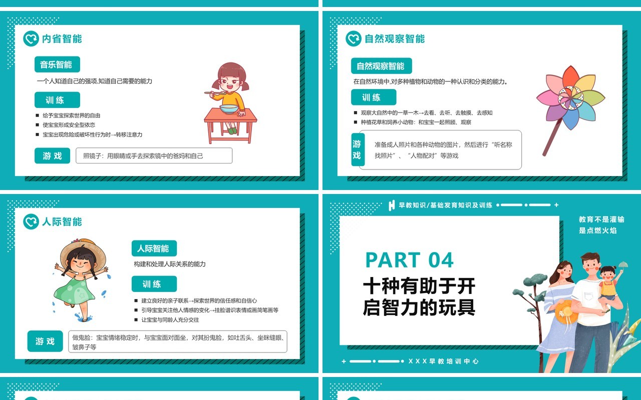蓝色卡通风0-3岁婴幼儿早期教育知识课件动态PPT模版