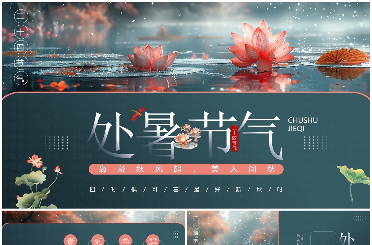 绿色插画风二十四节气之处暑PPT模板