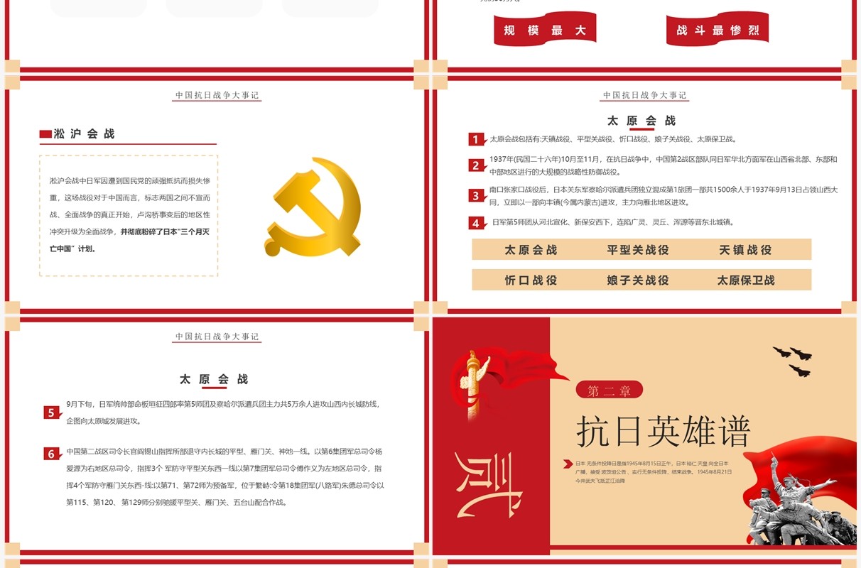 红色简约日本无条件投降日介绍PPT模板