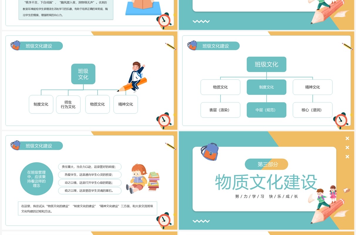 黄绿色卡通风班级文化建设专题研讨PPT模板