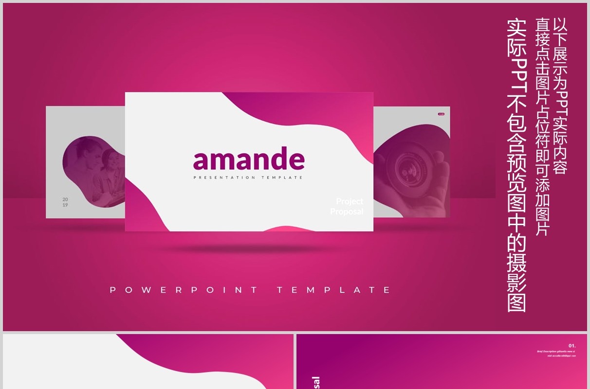 粉色创意图形工作汇报PPT图片排版国外模板Amande Powerpoint