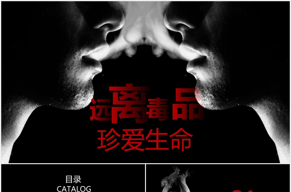 黑色远离毒品珍爱生命禁毒知识教育宣传PPT模板