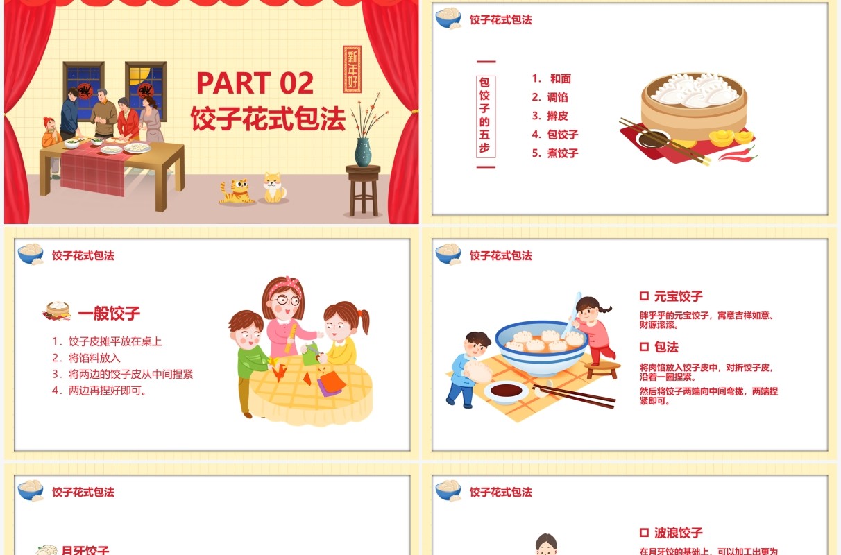 红色2022过年包饺子习俗介绍PPT模板