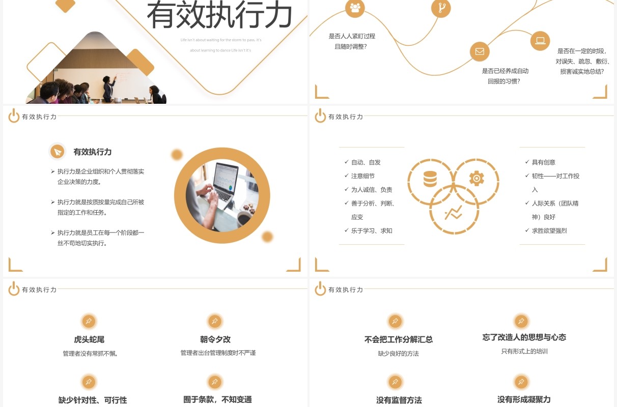 黄色简约风有效沟通与有效执行力PPT模板