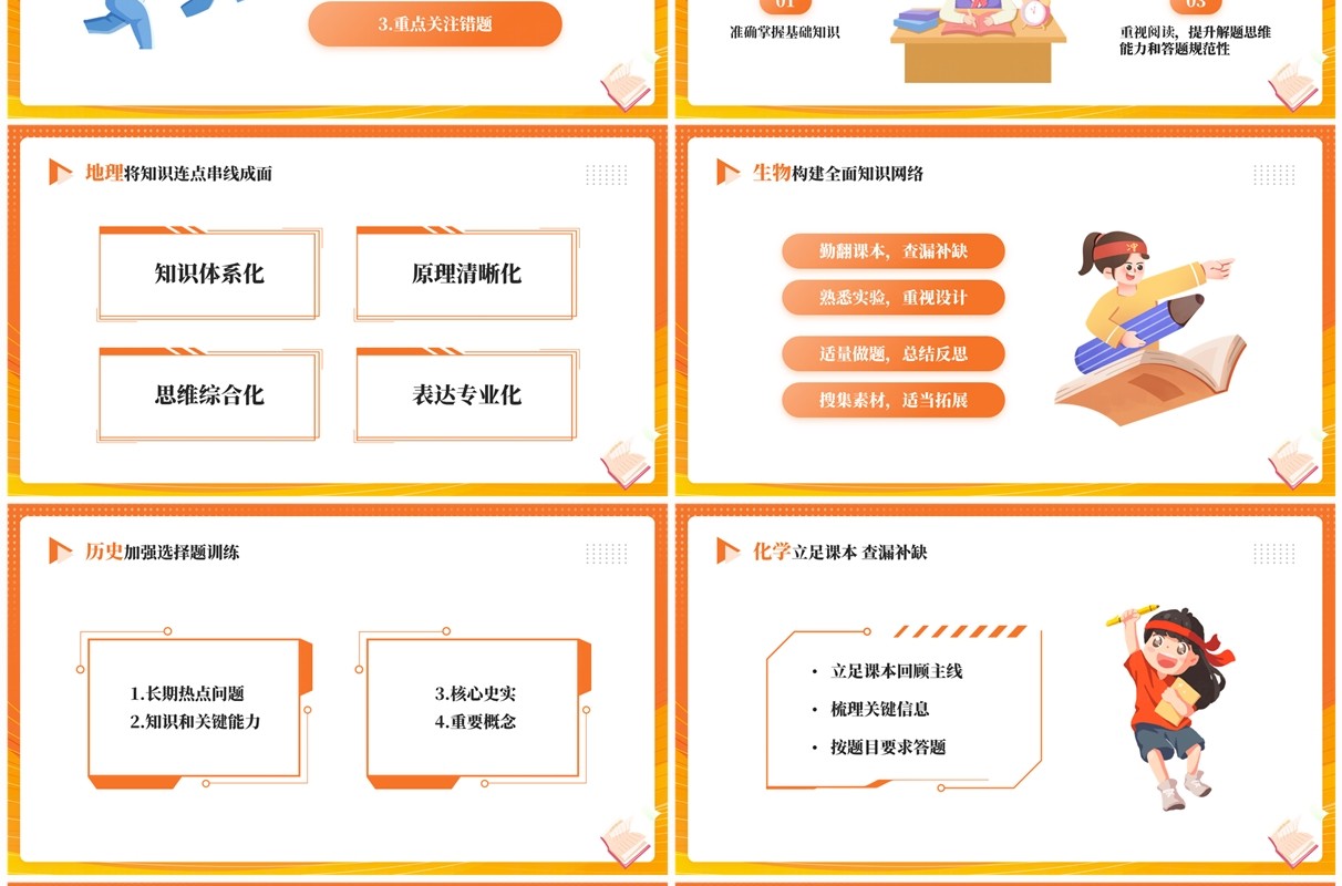 橙色卡通风高考冲刺主题班会PPT模板