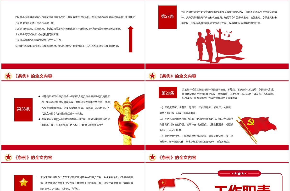 红色简约纪律检查委员会工作条例PPT模板