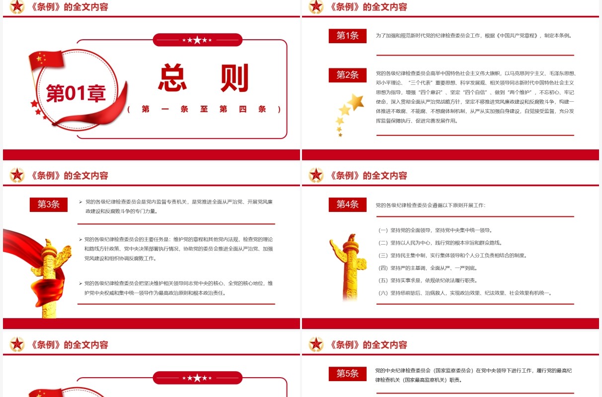 红色简约纪律检查委员会工作条例PPT模板