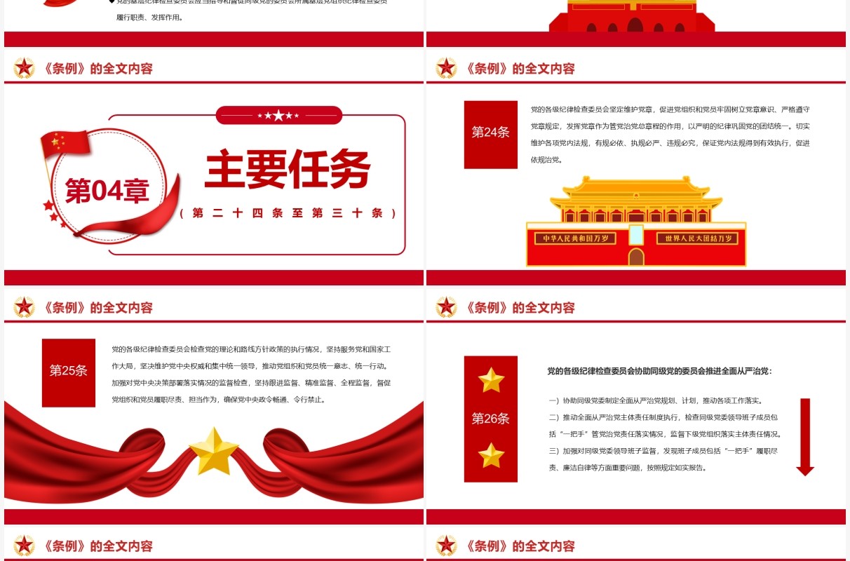 红色简约纪律检查委员会工作条例PPT模板