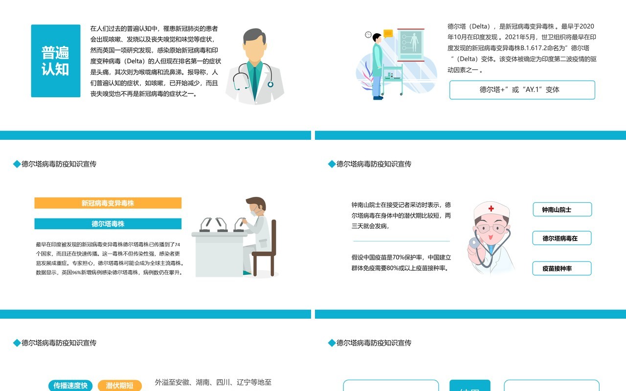 预防德尔塔病毒防疫知识宣传卫生培训动态PPT模板