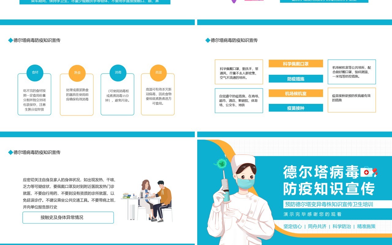 预防德尔塔病毒防疫知识宣传卫生培训动态PPT模板