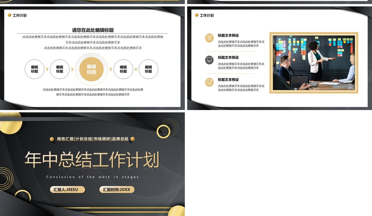 黑金商务风年中工作计划PPT模板