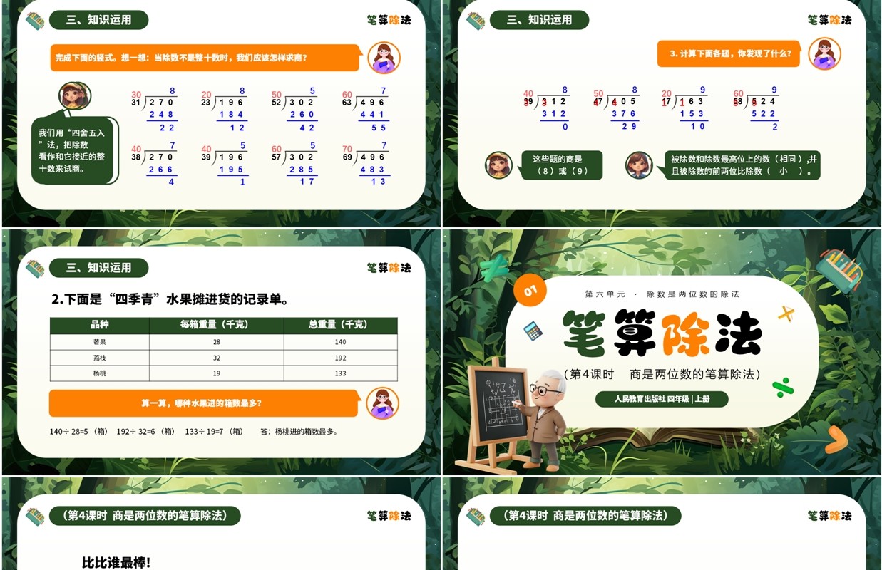 绿色卡通风笔算除法数学课件PPT模板