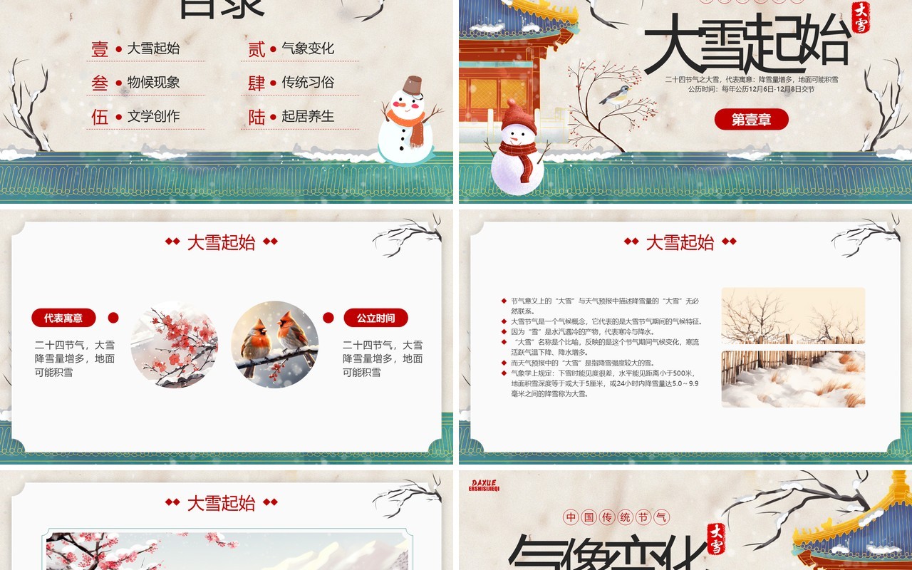 绿色中国风传统二十四节气之大雪PPT模板
