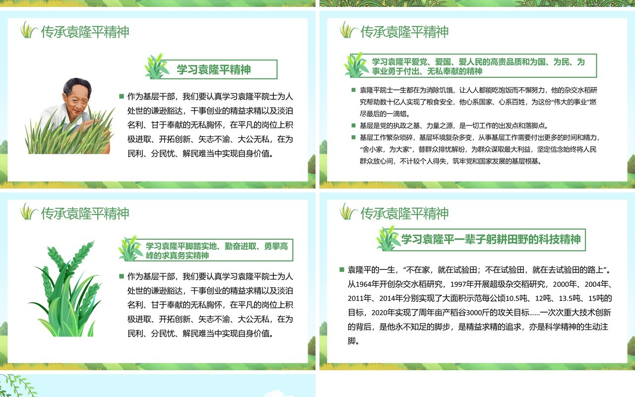 绿色简约风袁隆平院士生平介绍PPT模板(1)