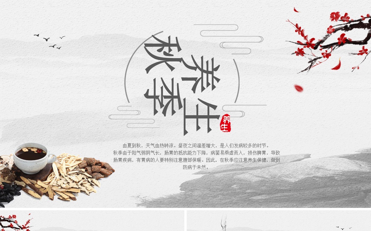 灰色中国风秋季养生宣传PPT模板