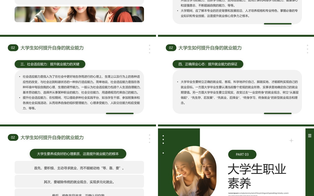 绿色大学生就业能力与职业素养PPT模板