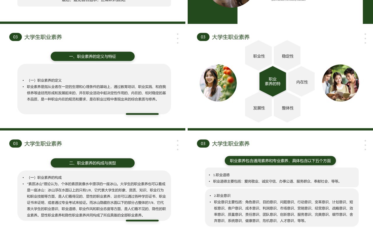绿色大学生就业能力与职业素养PPT模板