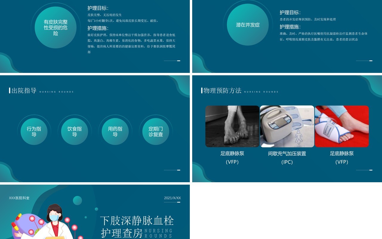 绿色卡通风下肢静脉血栓护理查房PPT模板