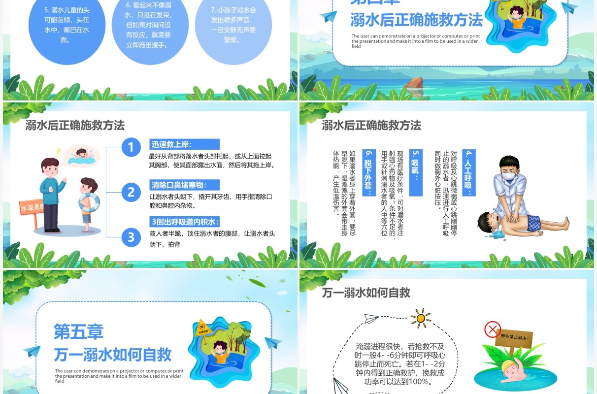 蓝色卡通风防溺水措施六不准PPT模板