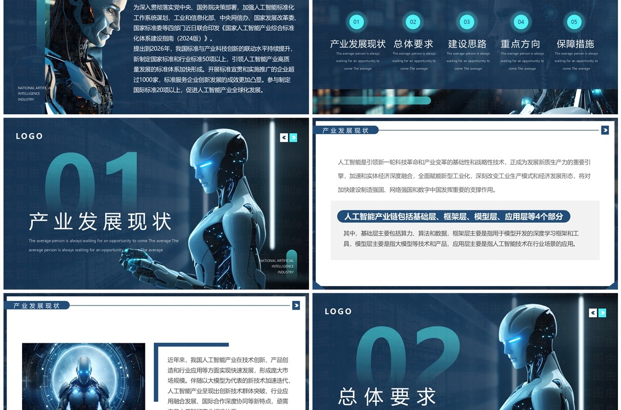 蓝色科技风国家人工智能产业建设指南PPT模板
