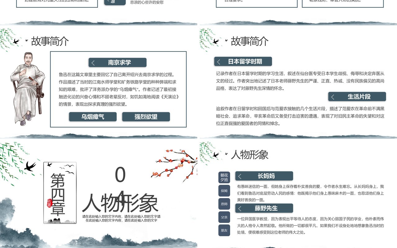 中国风名著朝花夕拾重要知识点梳理PPT模板