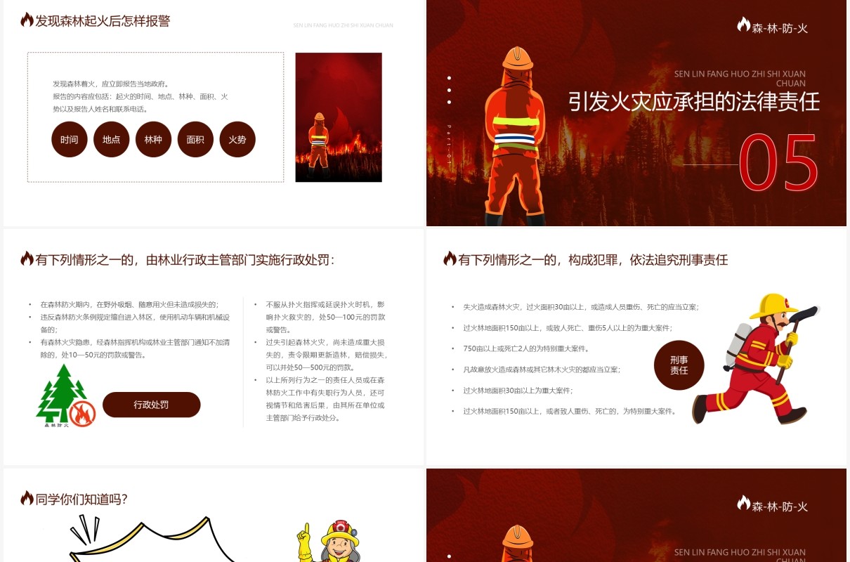 红色简约风森林防火知识宣传培训PPT模板