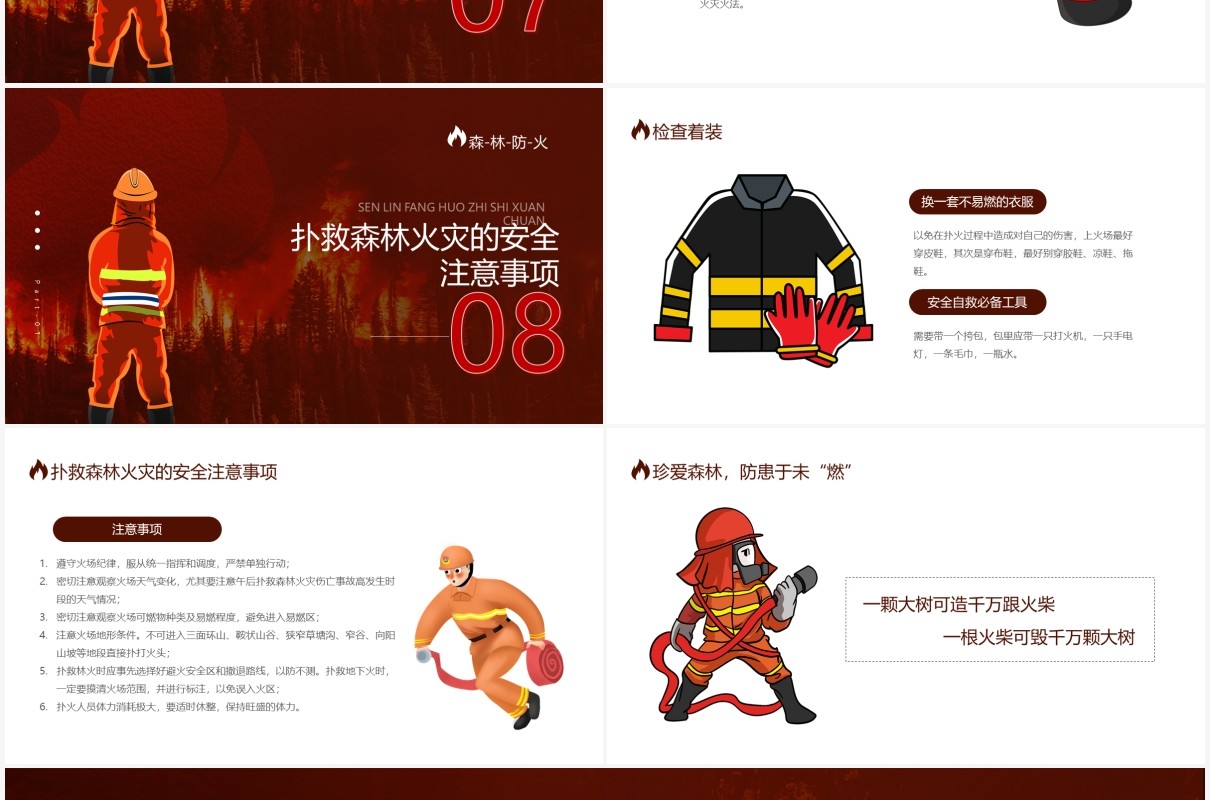 红色简约风森林防火知识宣传培训PPT模板