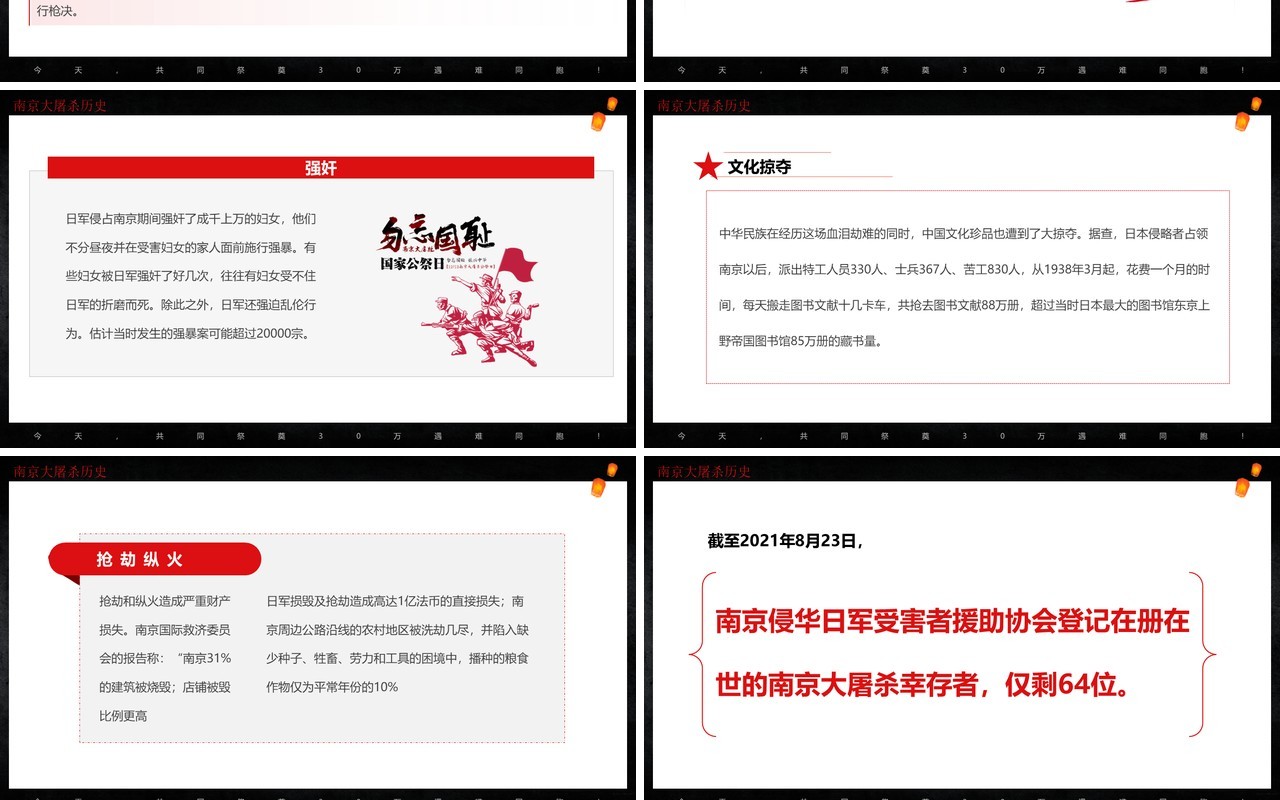 黑色简约风勿忘国耻国家公祭日PPT模板