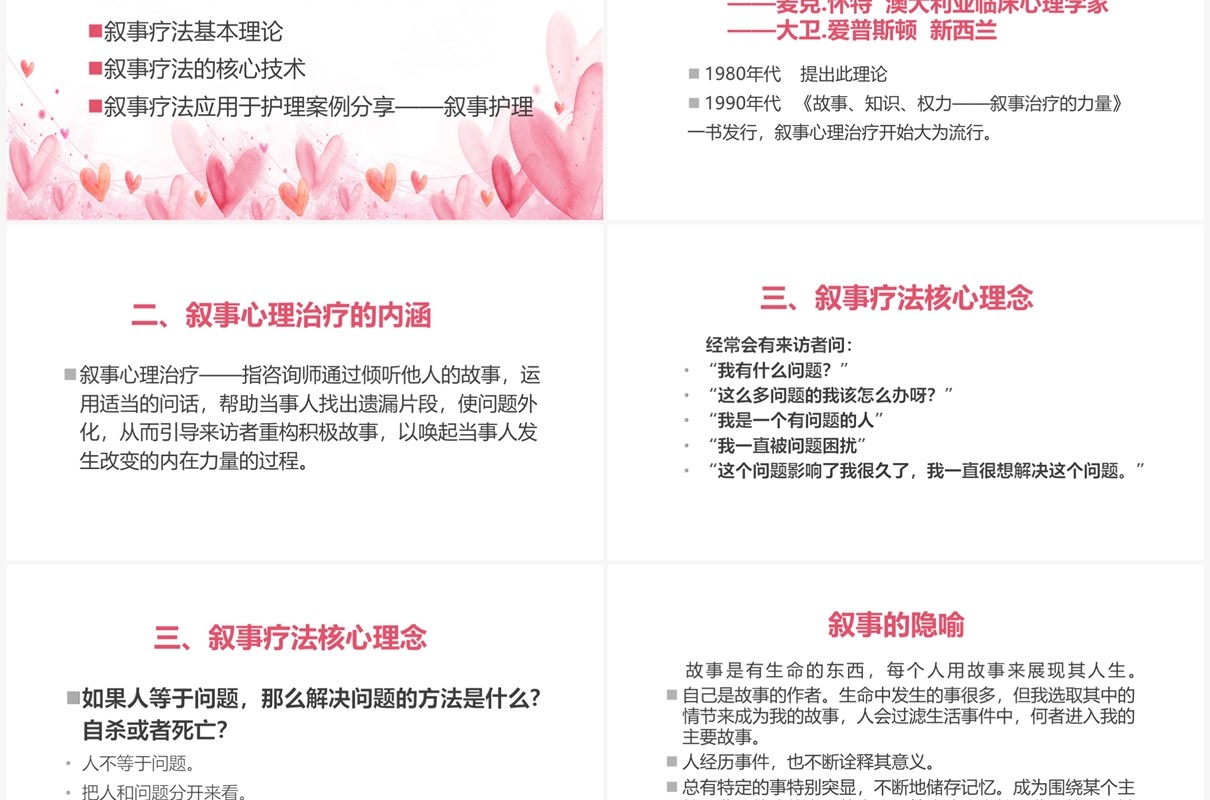 粉色叙事疗法在护理中的应用PPT模板