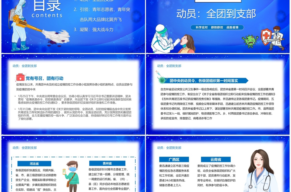 蓝色卡通共青团组织抗疫战PPT模板