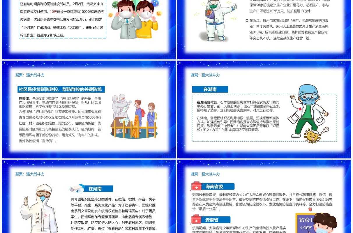 蓝色卡通共青团组织抗疫战PPT模板