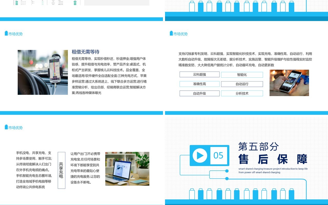 蓝色简约智能共享充电宝项目介绍让生活永不断电动态PPT模板