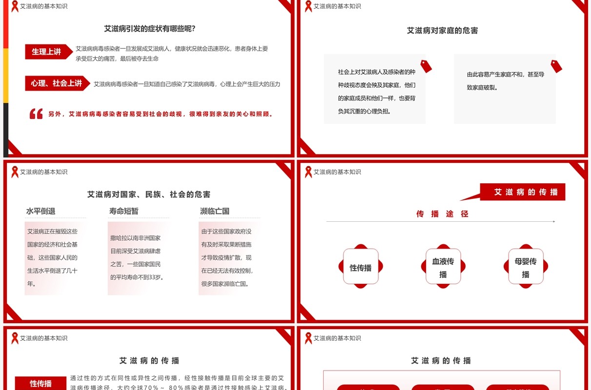 红色简约风世界艾滋病日知识讲座PPT模板
