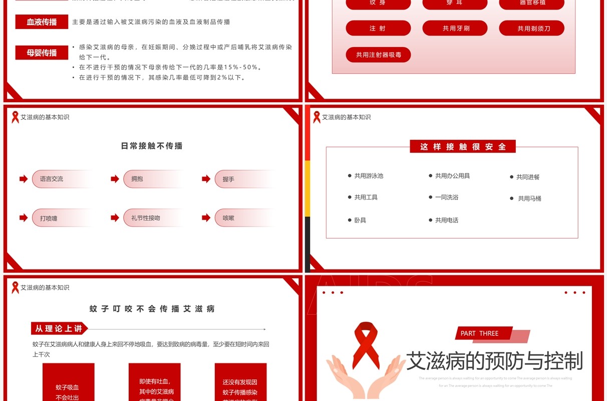红色简约风世界艾滋病日知识讲座PPT模板