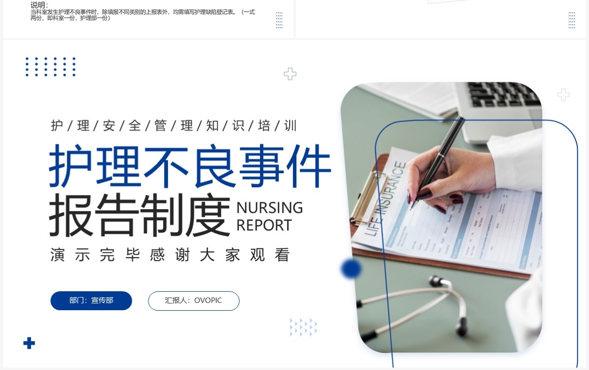 蓝色商务风护理不良事件报告制度PPT模板
